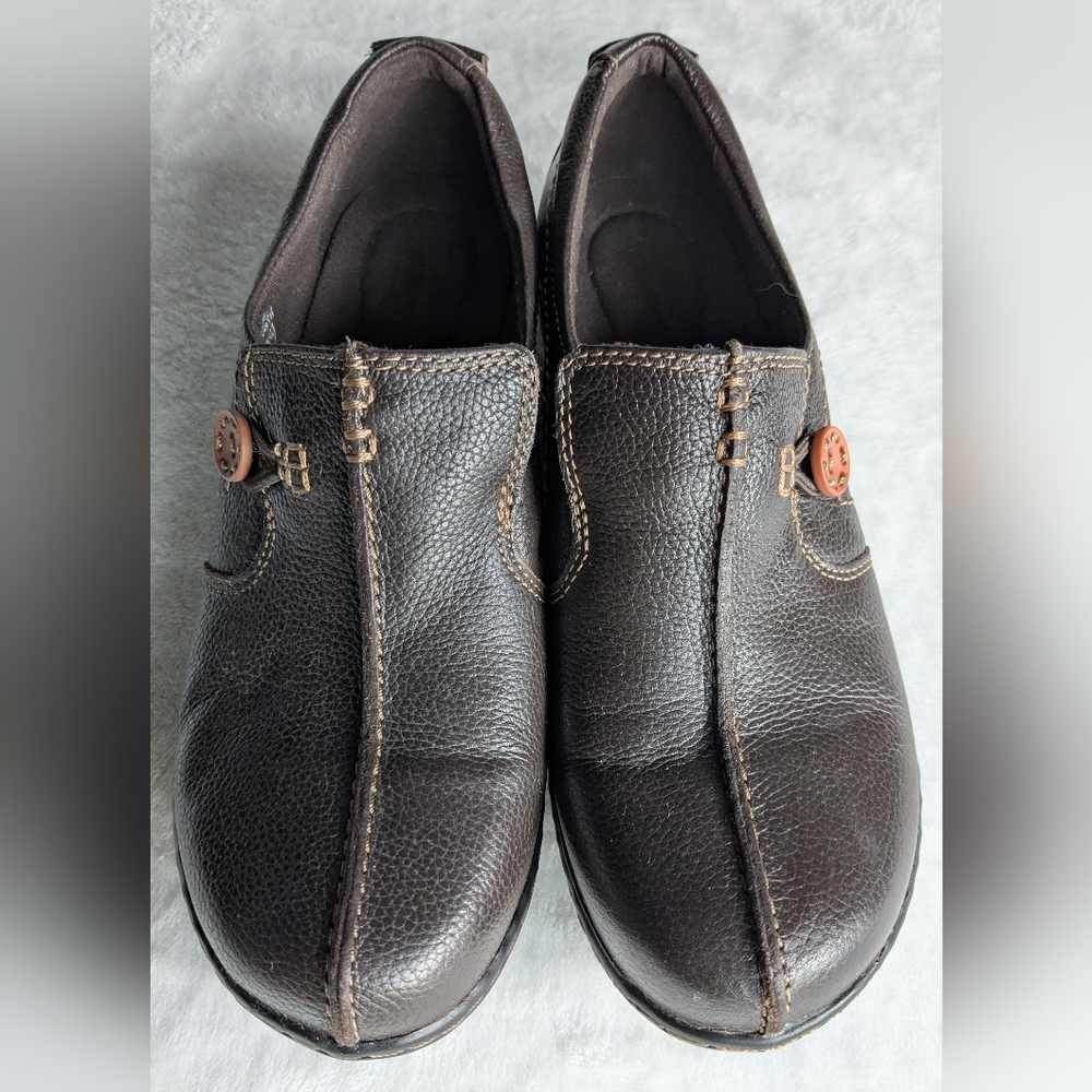 Clarks Loafer Size 8M Brown Leather Wedge Casual Comfort Shoes Ladies Slip On